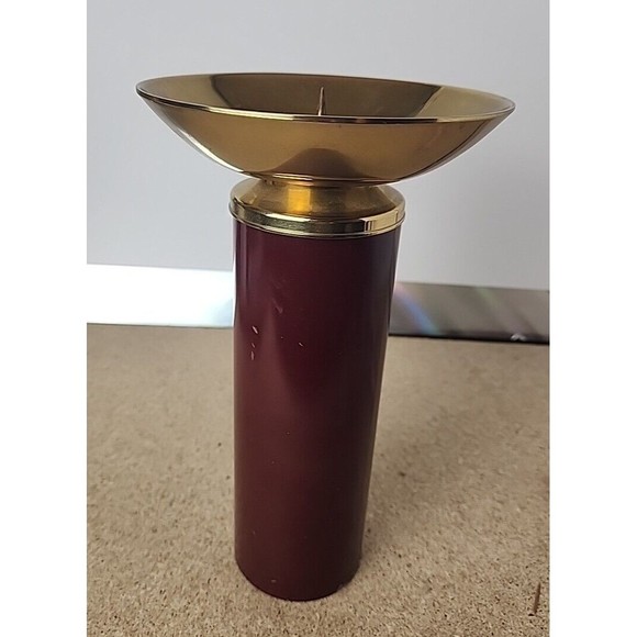 Vintage Ethan Allen Home Collection Accent Brass Burgundy Candle Holder - Picture 1 of 6